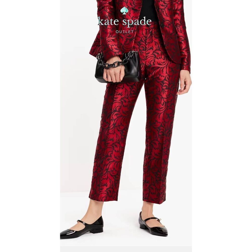 Kate Spade Pants Ankle Womens 16 High Rise Flourish Swirl Brocade Dressy Careerw - Picture 1 of 7